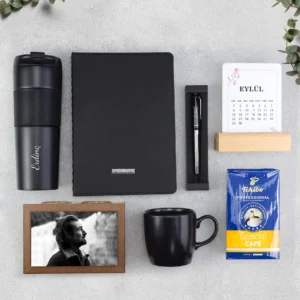 French Press Termoslu Ahşap Kalemlikli Premium Hediye Seti