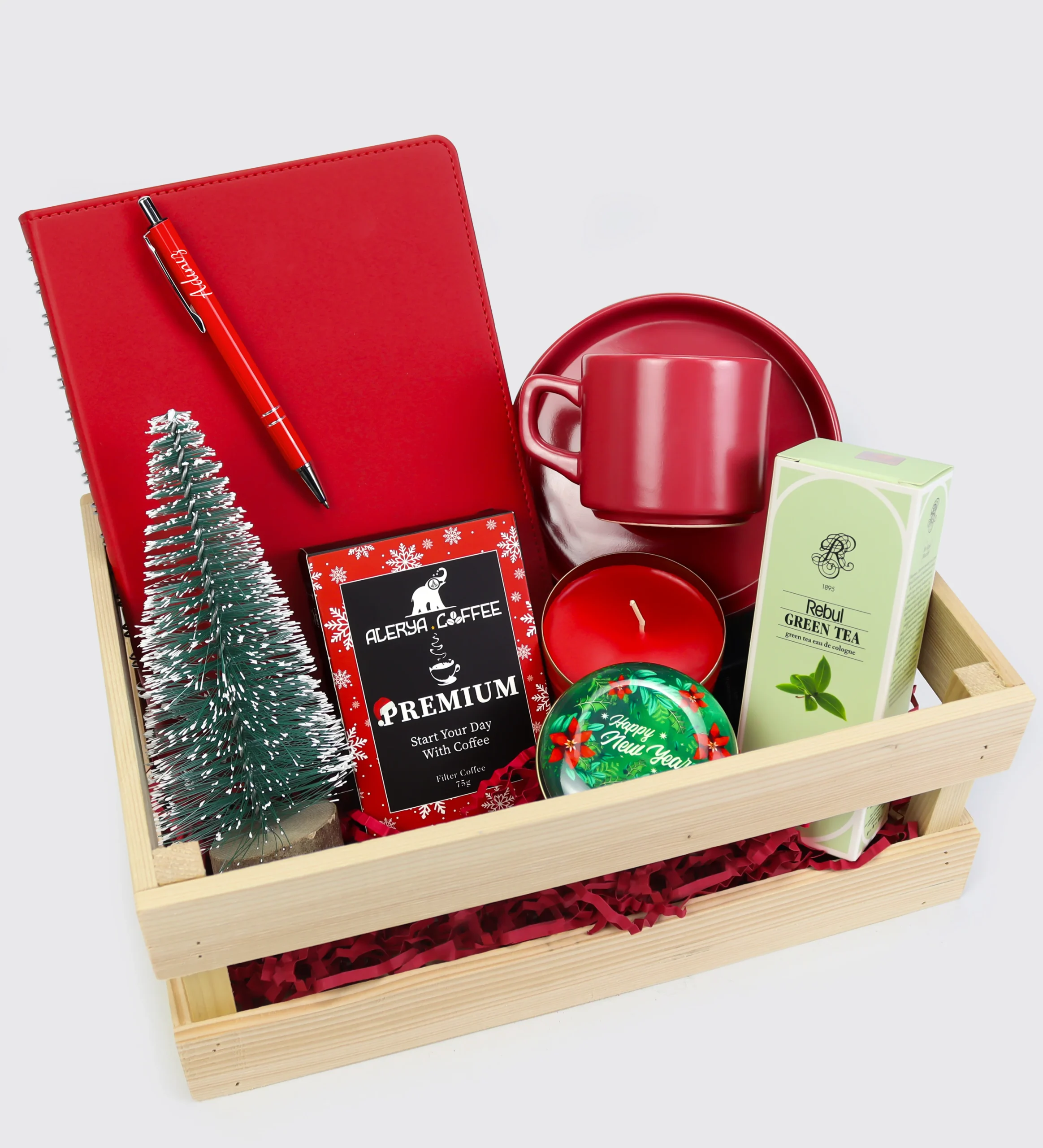 Ahşap Kasada Ajanda ve Kolonyalı Kurumsal Yılbaşı Hediye Seti